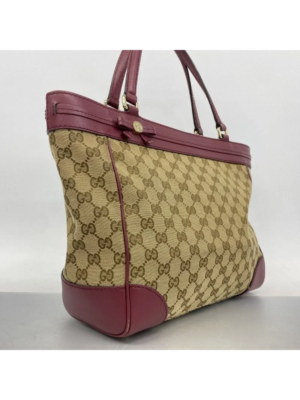 Gucci Tote GG Canvas Brown Bordeaux Champagne Gold